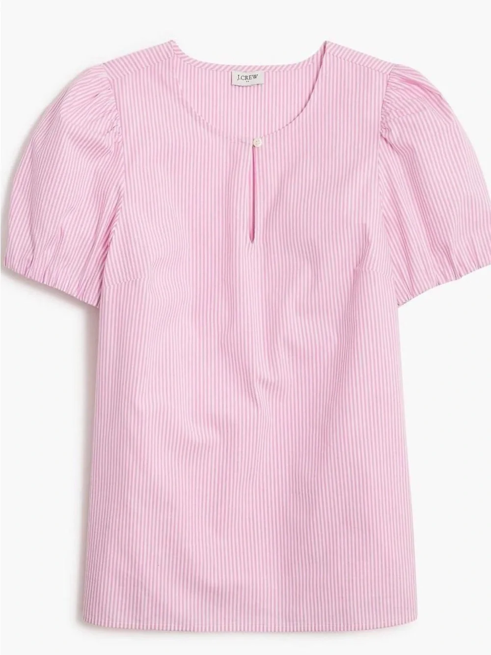 J. Crew Pink White Striped Puff-sleeve Keyhole Preppy Nautical Top FA23 Sz M